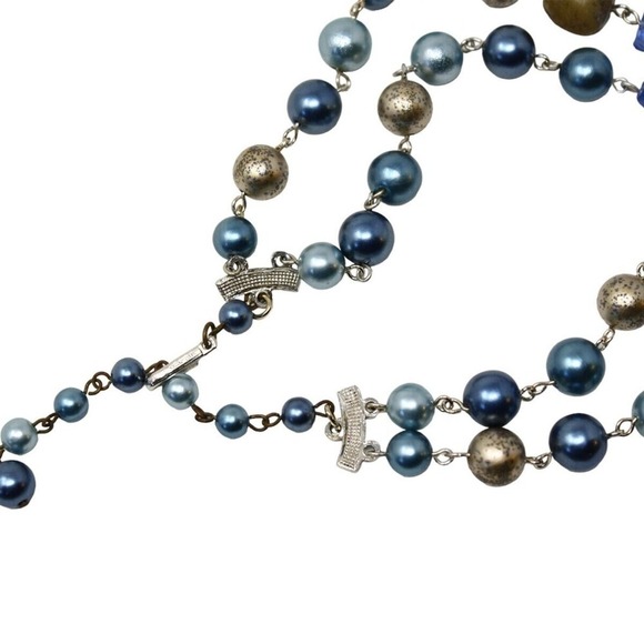 Vintage Double Strand Bead Necklace Signed Japan Blue and Gold 18" Long -Hey Viv - Picture 5 of 7